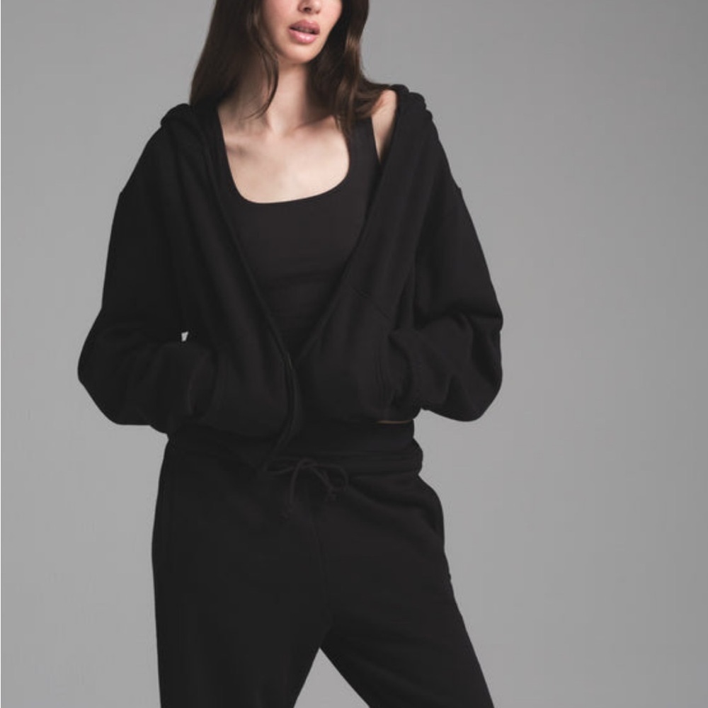 Skims Cotton Fleece Zip Up Hooded Sweatshirt
